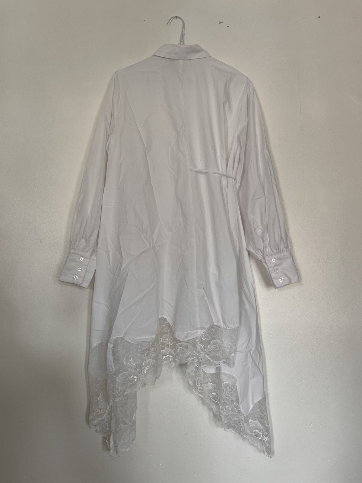 ASOS Design White Shirt Dress With Waist Tie And Lace Trims Size 8 Small