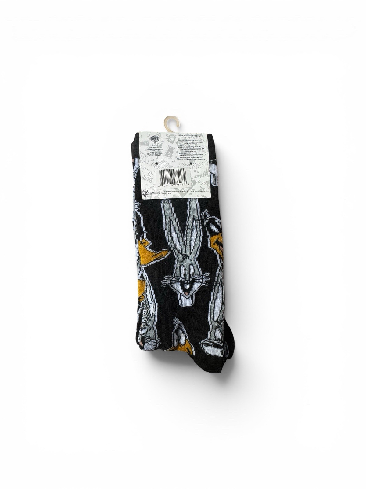 Looney Tunes Bugs Bunny/Daffy Duck Men’s Crew Socks Black Sze 6-12