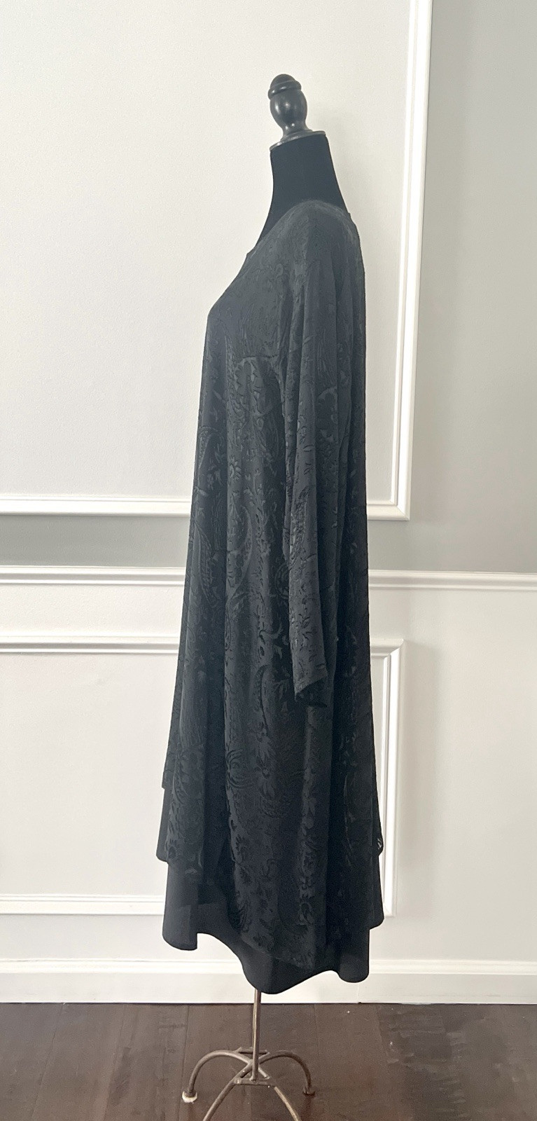 Eskandar Black Silk Blend Devore A-Line Dress Size 2 Oversized Layered