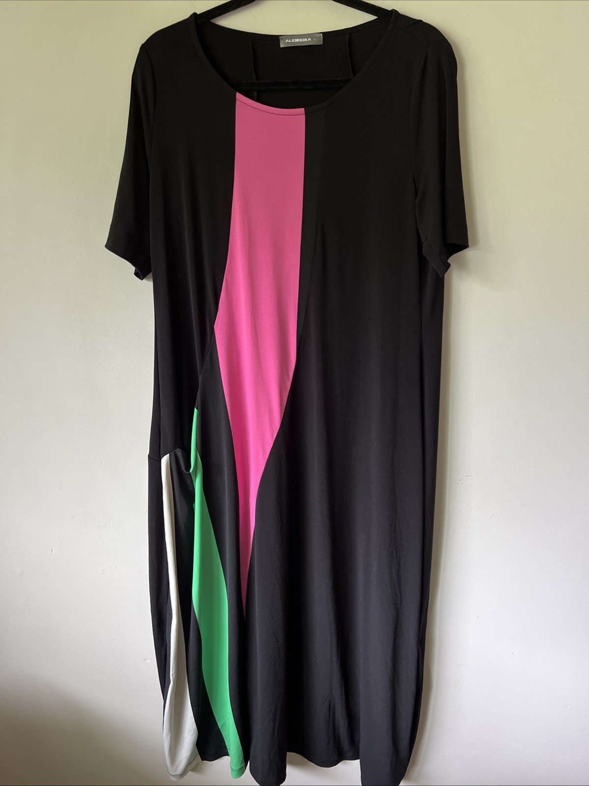 Alembika Lagenlook Tie Dye Jersey Dress Size 3 Black Green Long Sleeve Midi