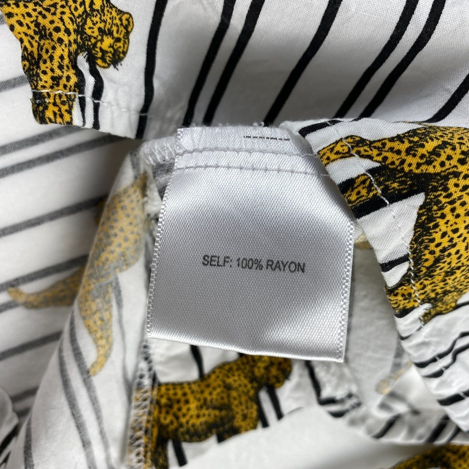Jane & Delancey Striped Cheetah Blouse Button Up Roll Tab Sleeve Novelty Sz XL