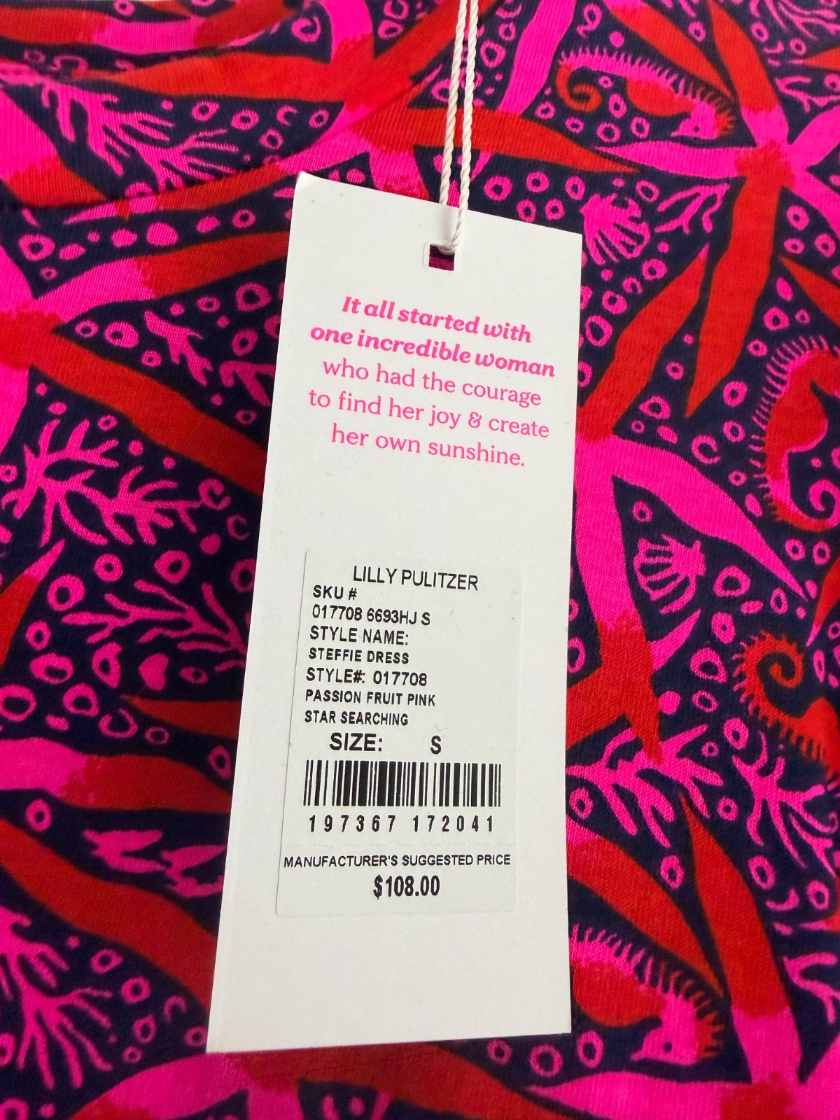 Lilly Pulitzer Steffie Dress in Passion Fruit Pink Star starfish NWt Size Small