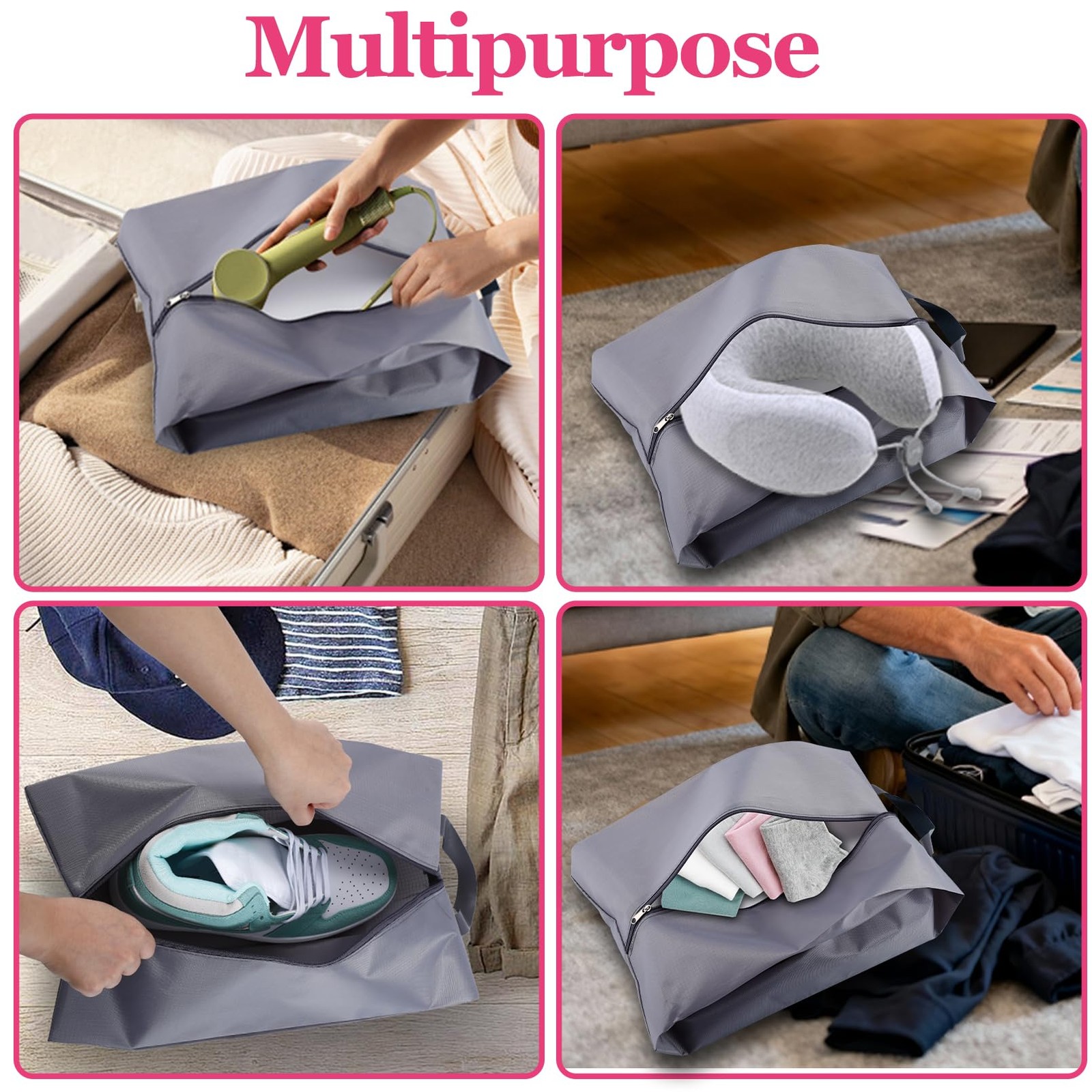 Enjamyo 6 Pcs Travel Shoe Bags Set with Zipper and Handle, 36*27, colorful