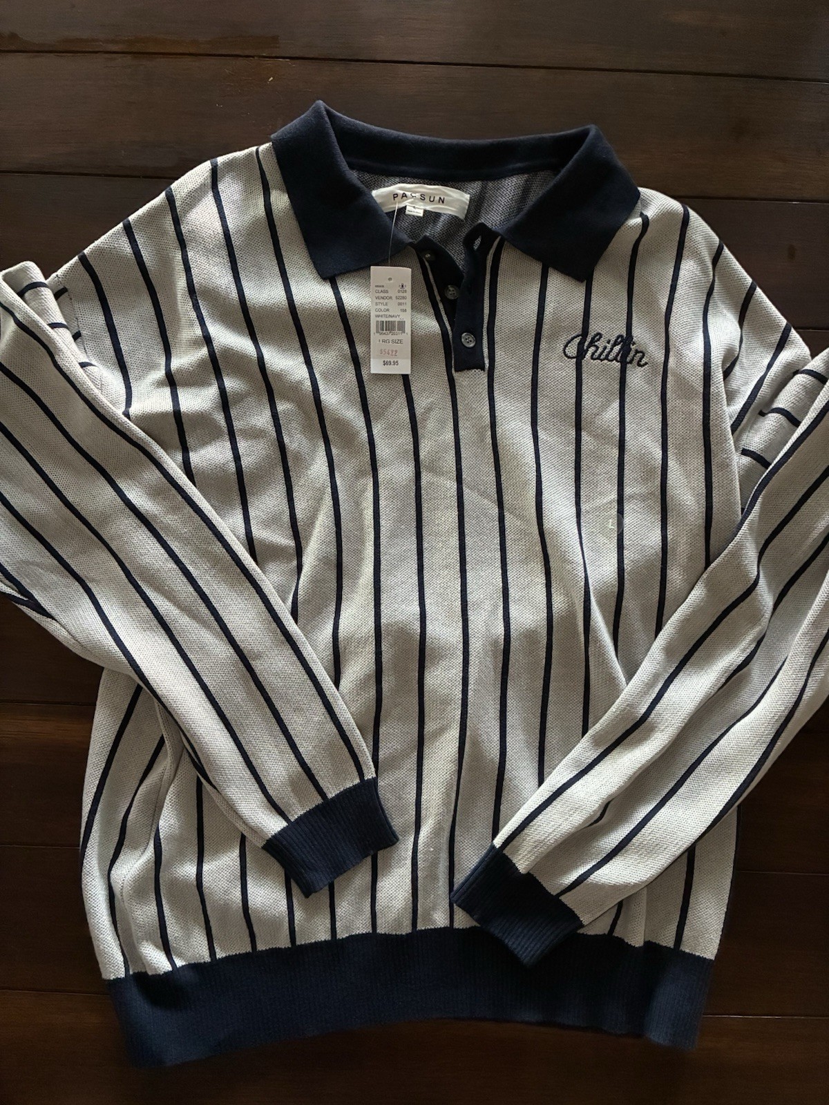 pacsun chillin long sleeve white navy mens large striped