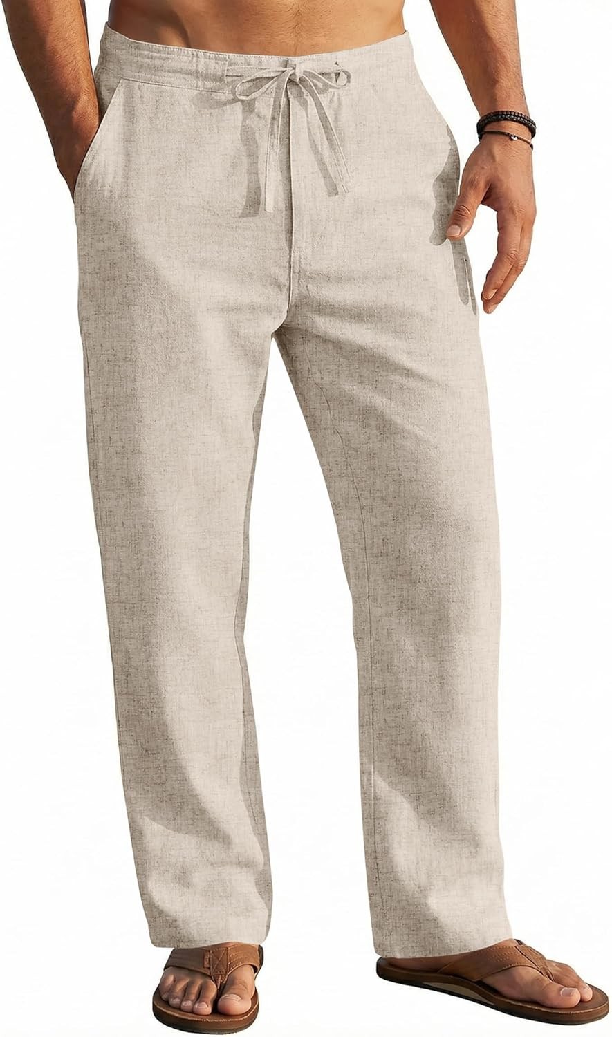 Coofandy Pants Soft Solid Mens Casual Elastic Waist Drawstring Yoga Beach