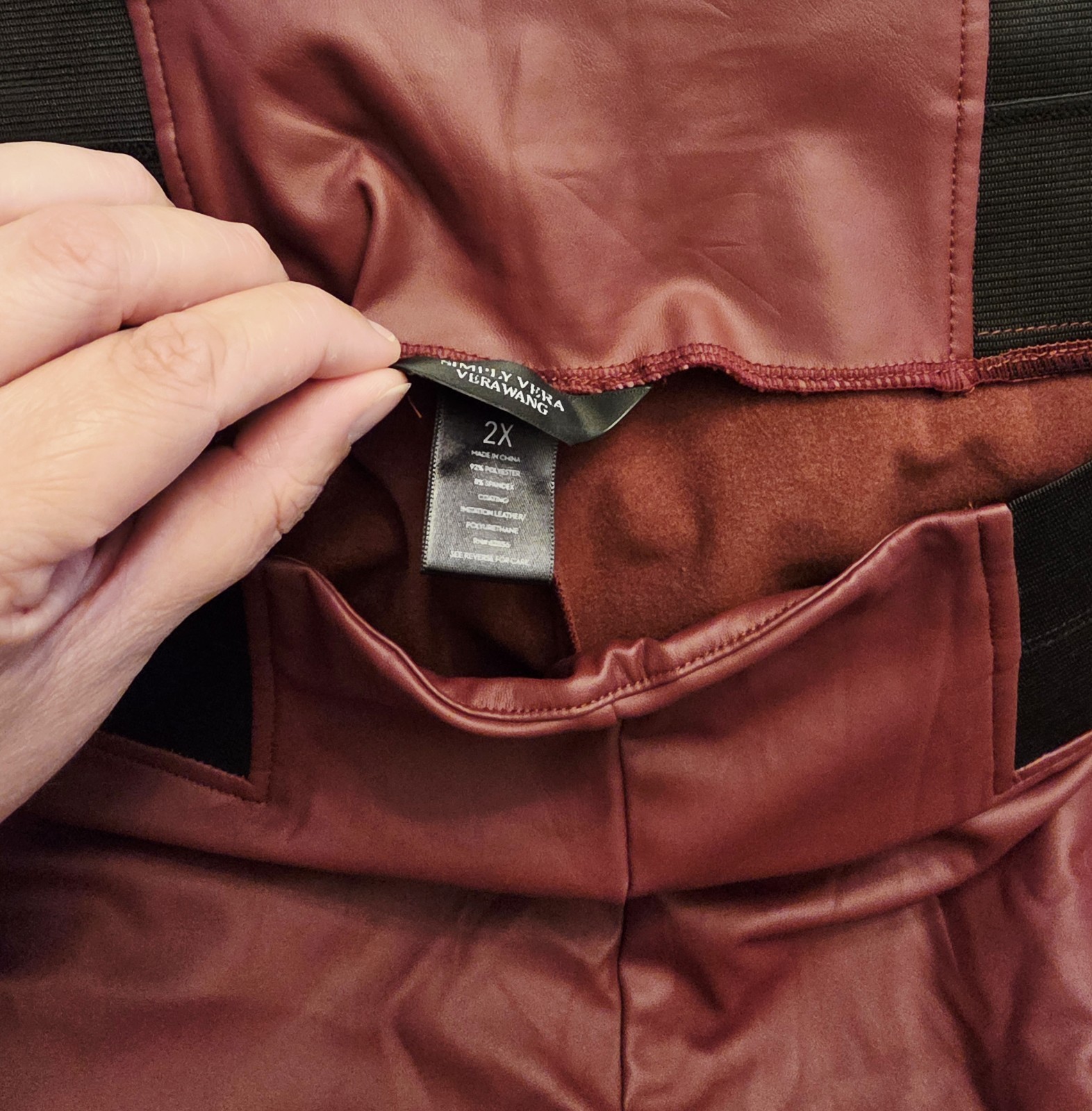 Simply Vera Vera Wang Women’s Plus 2X Burgundy Faux Leather Flat Front Pants
