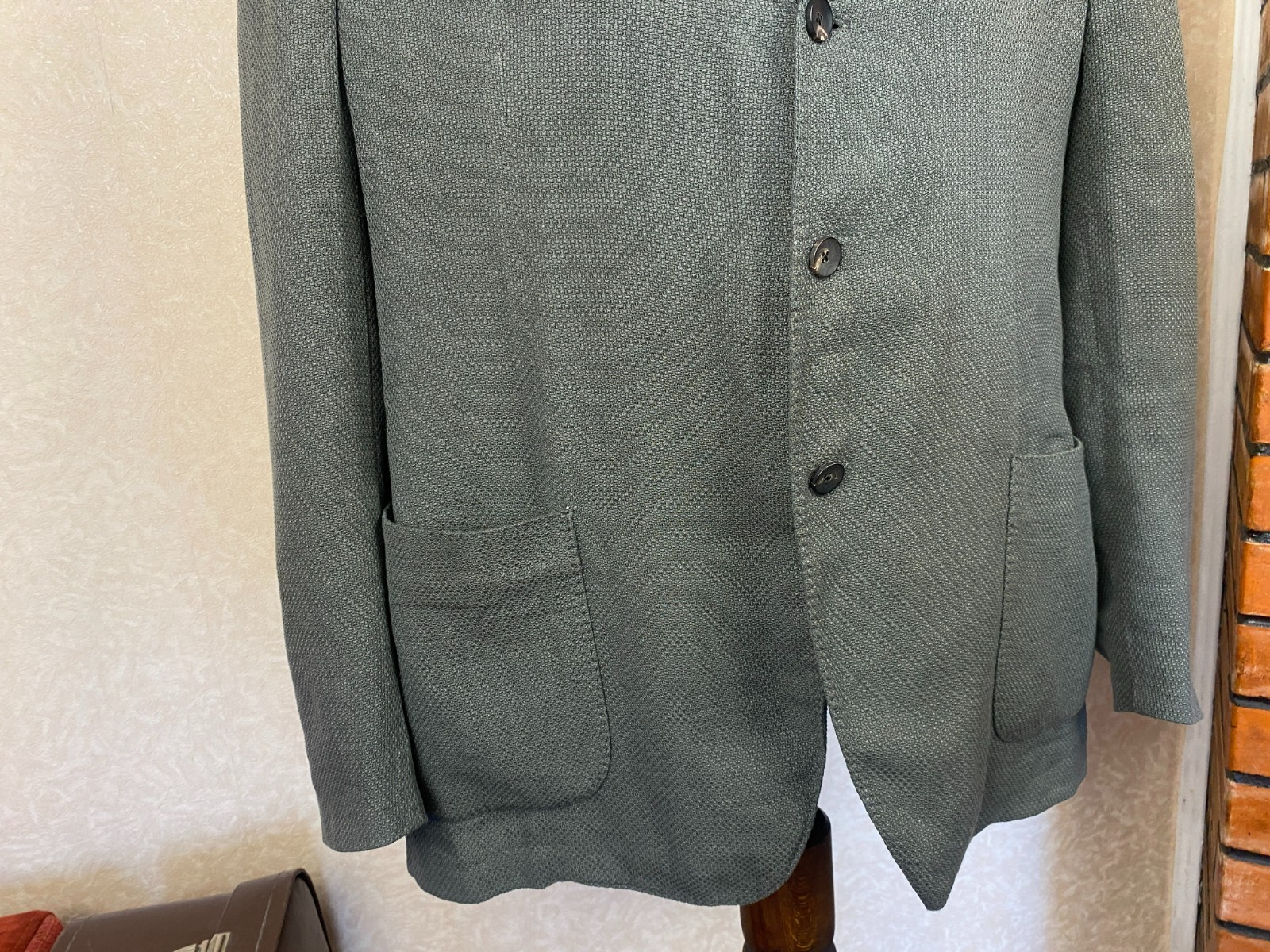 Lardini Cotton Mix Jersey Green Unlined Patch Pockets Summer Blazer 48, EU 58