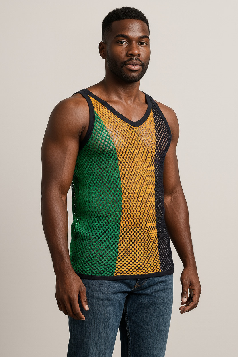 Jamaica String Vest or Mesh Marina In Classic Jamaican Colors Fr Carnivals Party