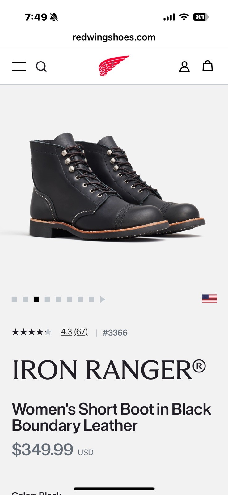 Red Wing Shoes Iron Ranger Size 7 Women’s Boot – Black Excellent condition