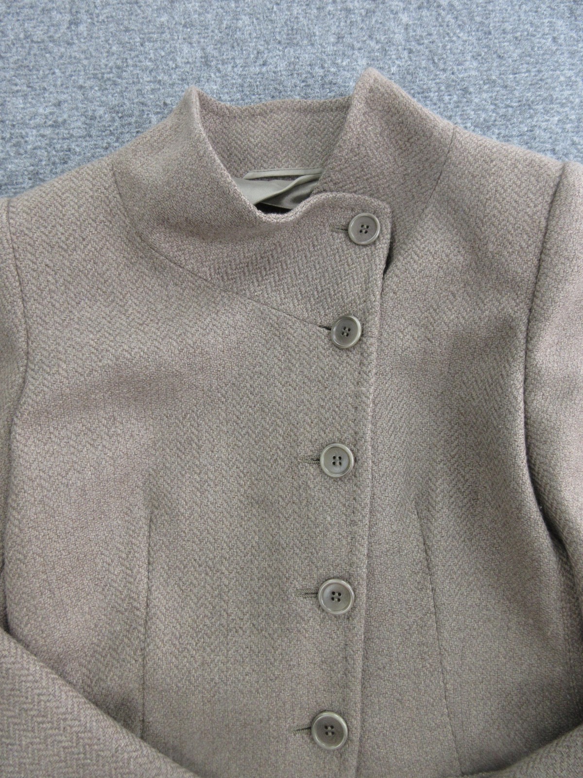 Max Mara Jacket Womens Small Beige Wool Herringbone Button Front Stand Collar
