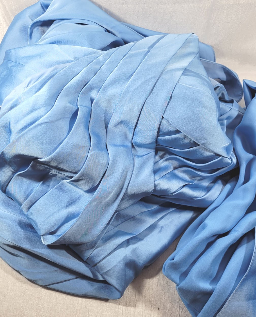 JJ’s House Odetta A-Line 1-Shoulder Ruffle Satin Maxi Dress Gown – Lt Blue – 10