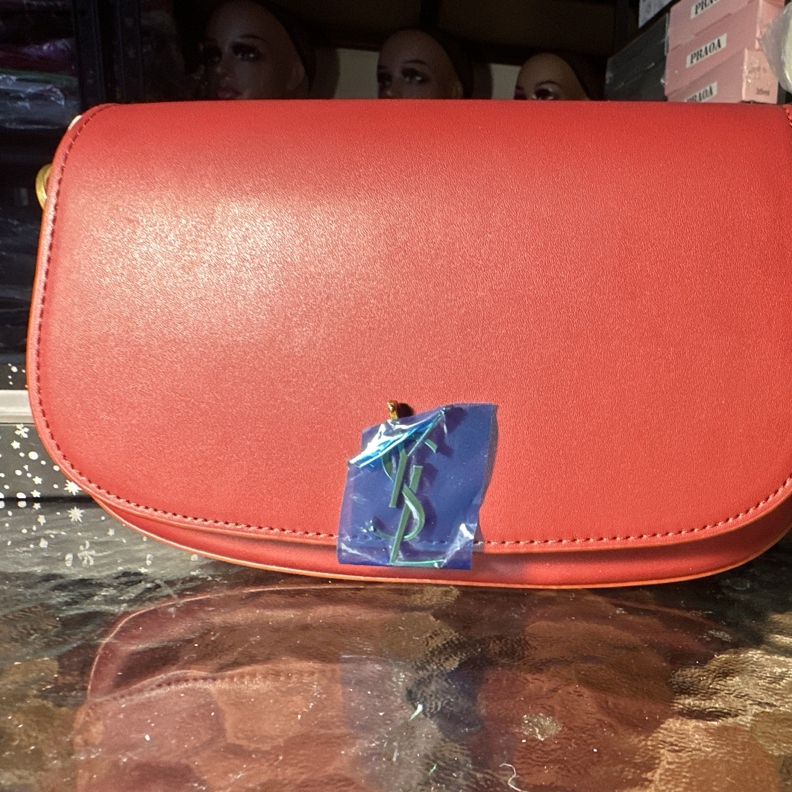 Saint Laurent YSL Red Shoulder Bag Gold HW Magnetic Closure Dust Bag Box