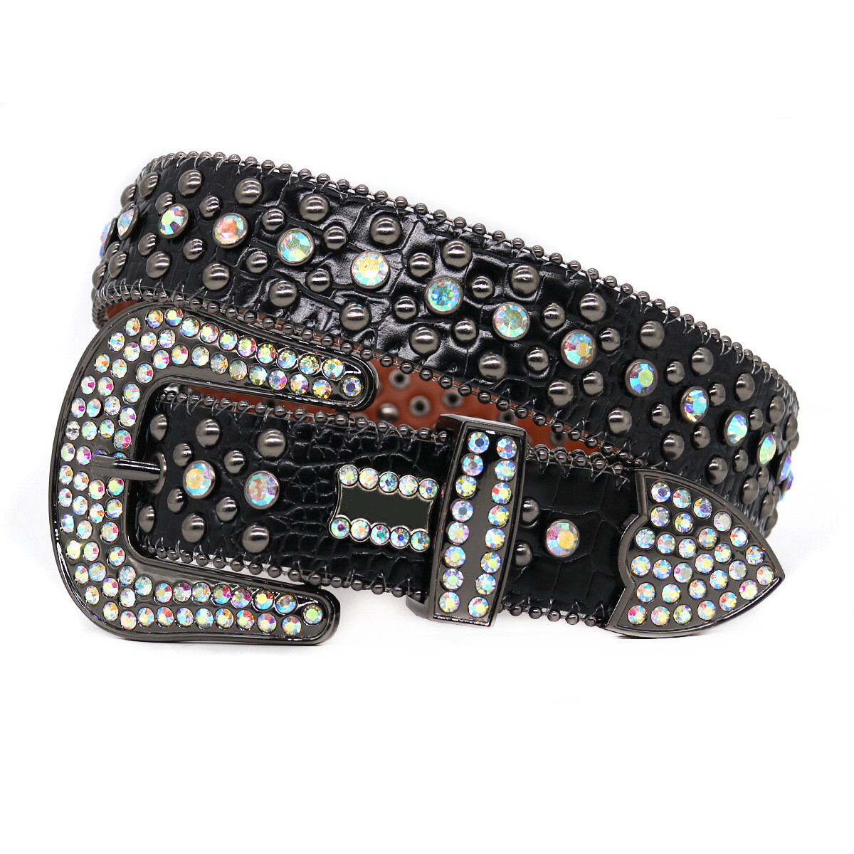 Western Rhinestone Belt for Women Men Rivet Studded Y2K Bling Leather Belts