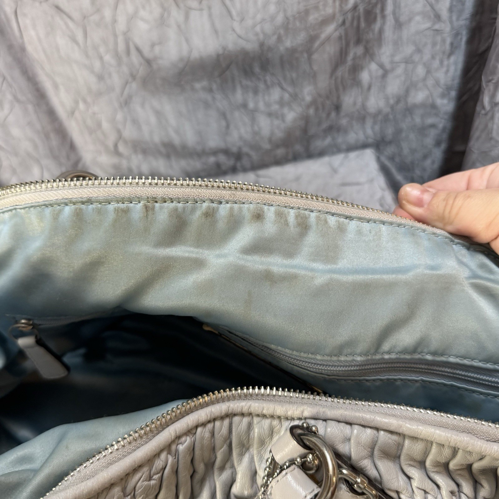 COACH Madison Sophia Satchel Shoulder Bag Gray Gathered Leather