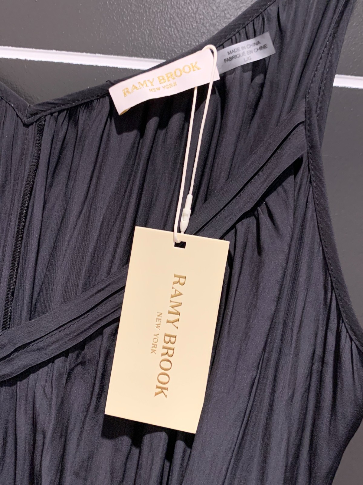 Ramy Brook May Dress Black L Boho Belt NWT