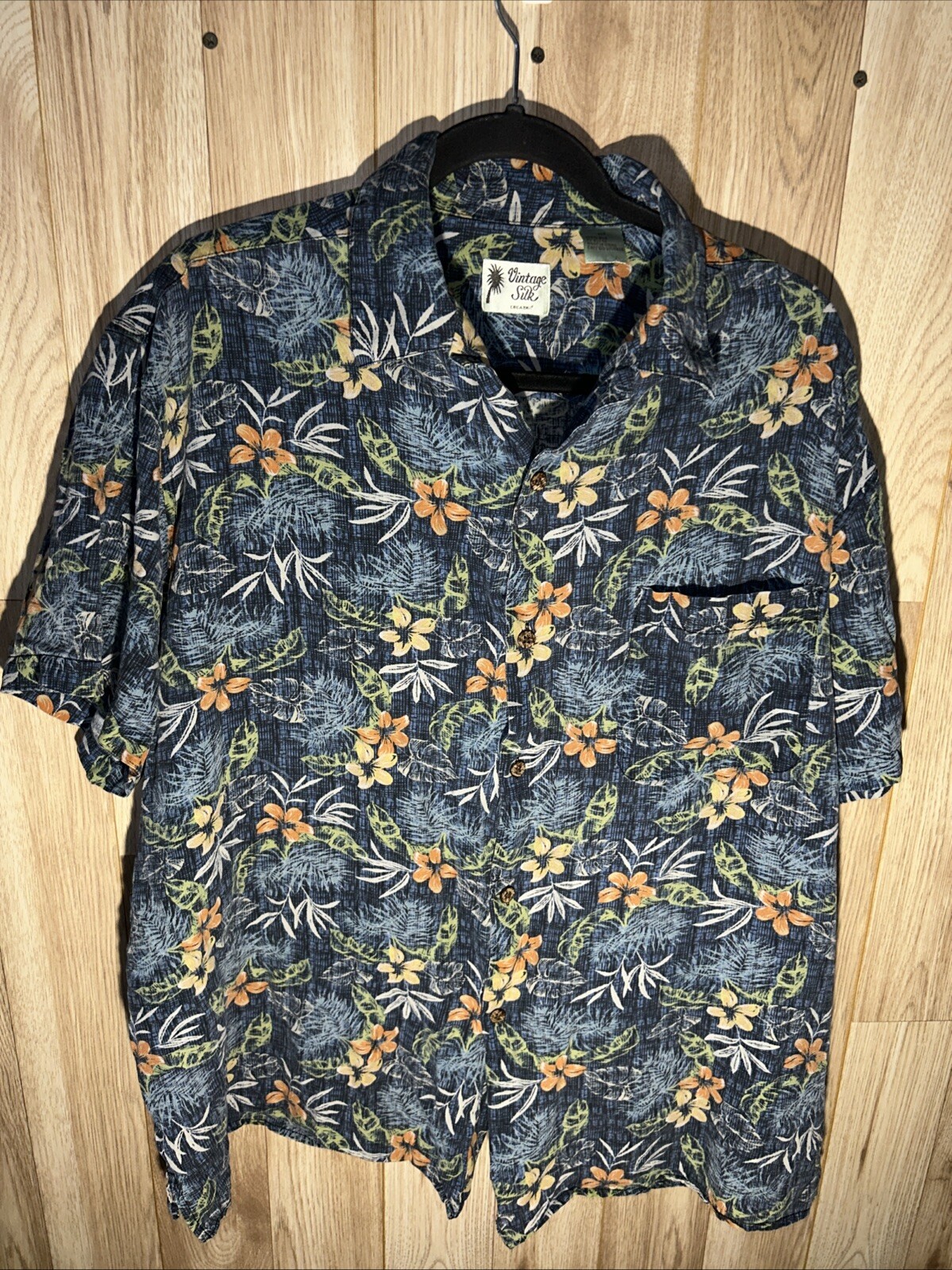 Vintage Silk 1969 Men’s XLT Blue Floral Silk Hawaiian Button Up Shirt