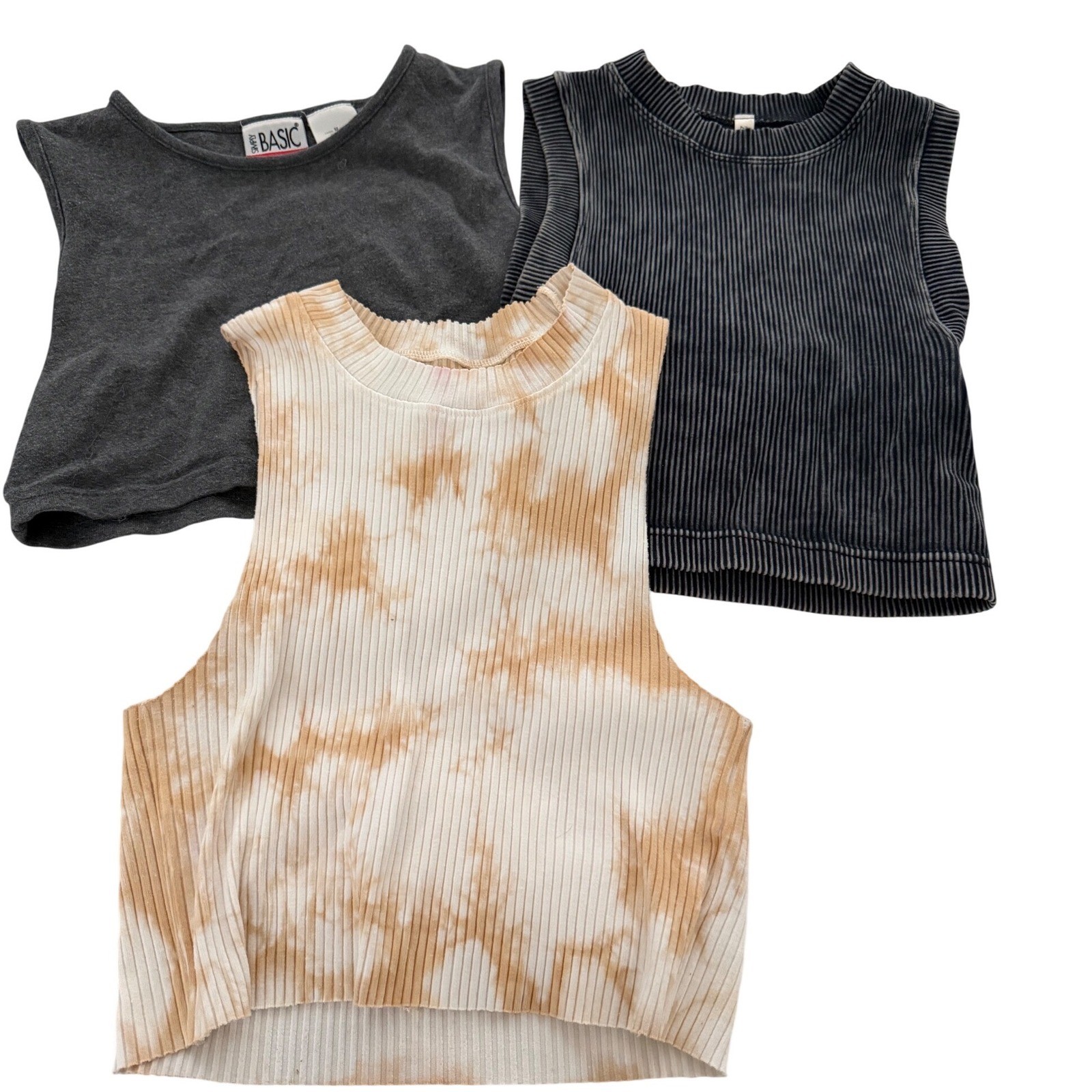 Lot 3 Aerie athleisure Basic Crop Tank Tops Ribbed Tie Dye Mineral Wash M