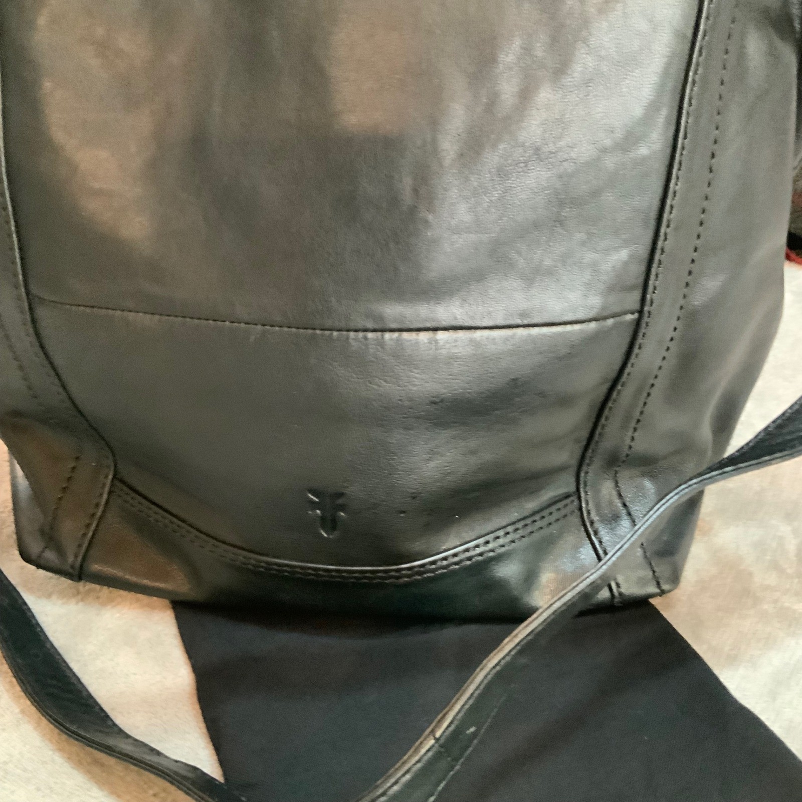 Frye Lena Zip Hobo Black Leather Crossbody Shoulder Bag Handbag 12×13.5in
