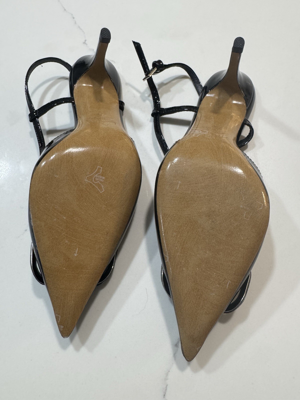 Valentino Black Leather Slingback Stiletto Pointed Toe Women’s Heels Logo Accent