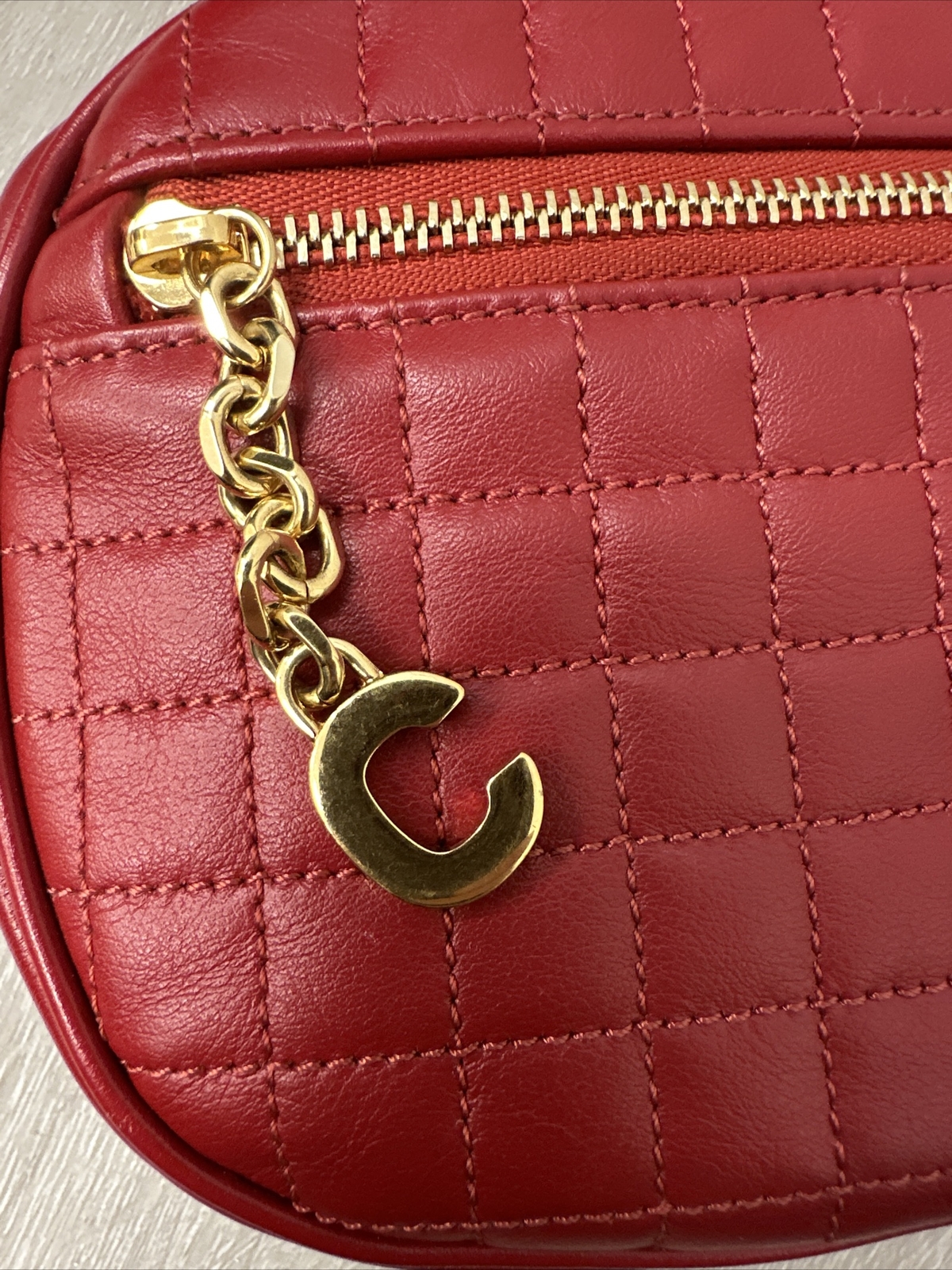 CELINE C Charm Small Quilted Calfskin Leather Camera Bag Red