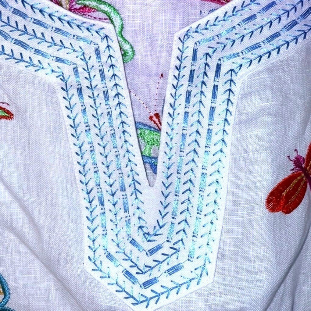 John Mark Petite Large White Linen Blend Butterfly Embroidery Tunic PL NWT