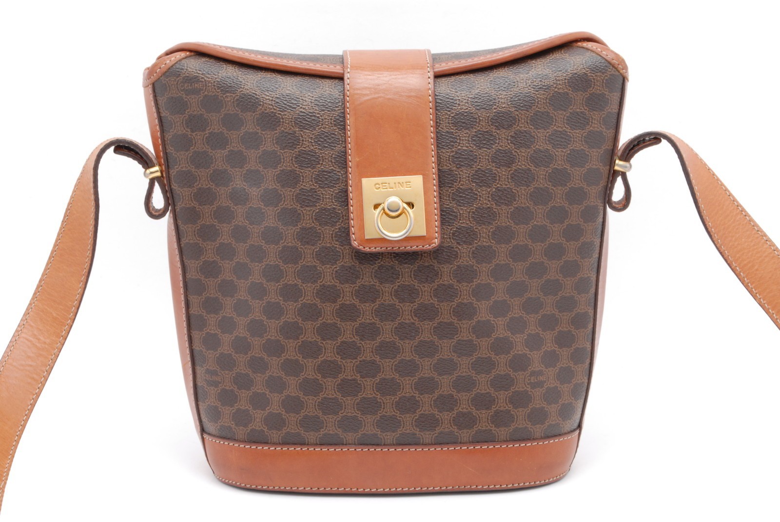 Celine Macadam PVC Leather Shoulder Bag Brown Crossbody Vintage Italy