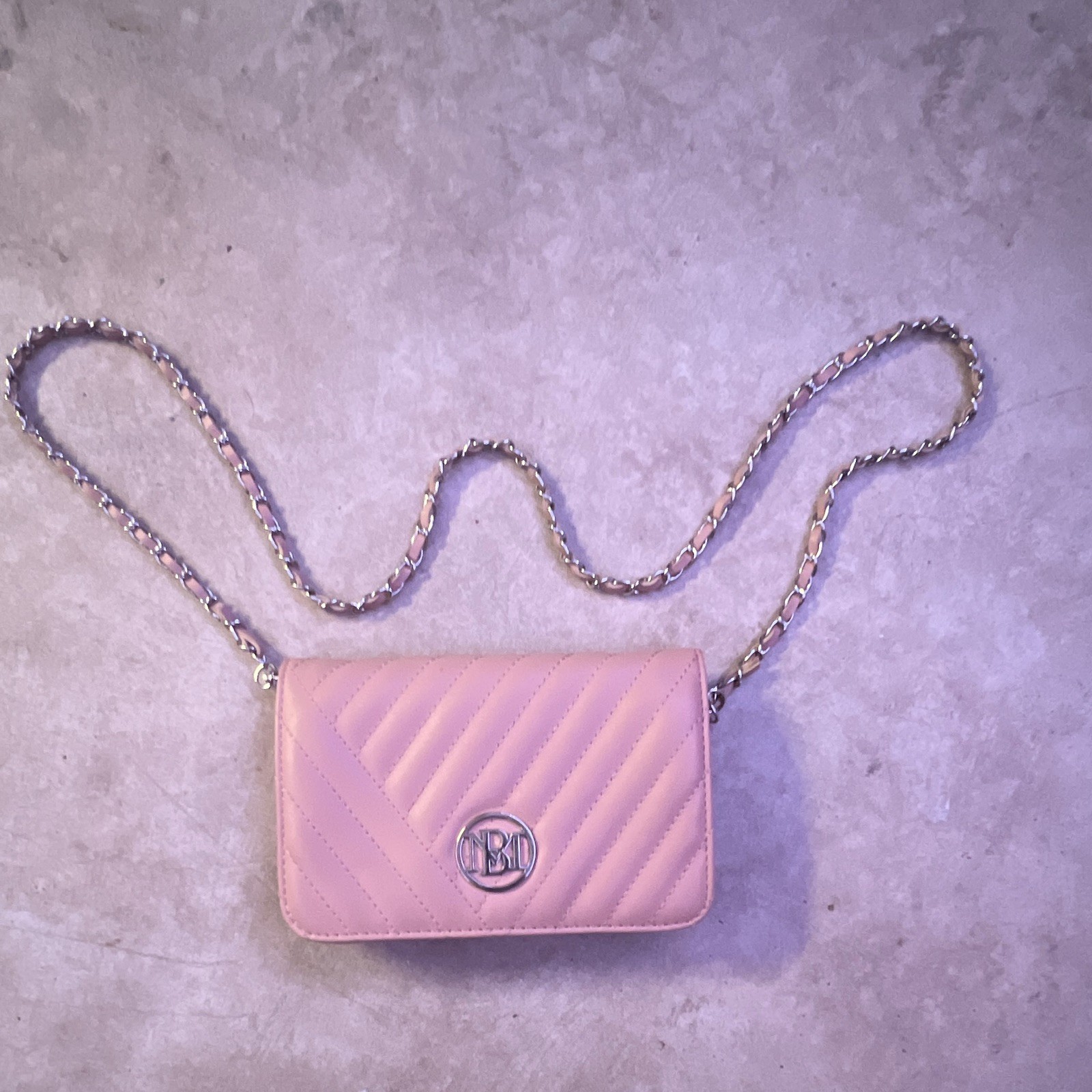 Studio Badgley Mischka Pink Quilted Chain Strap Crossbody Wallet, Folding