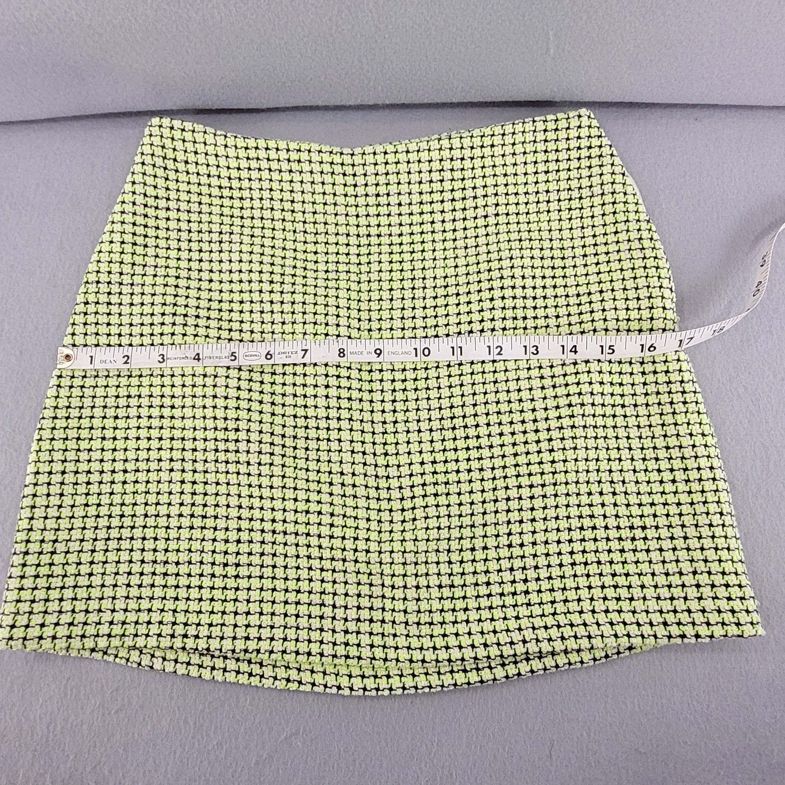 ASOS DESIGN Mini Skirt Boucle Tweed Check Lime Green Black A-Line US 4 NWOT