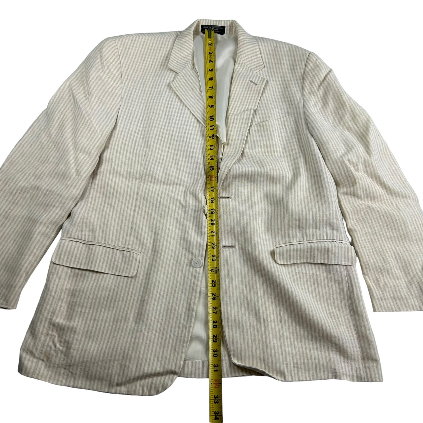 Haspel Men’s 100% Linen 2-Button Blazer Cream Stripe • 42R