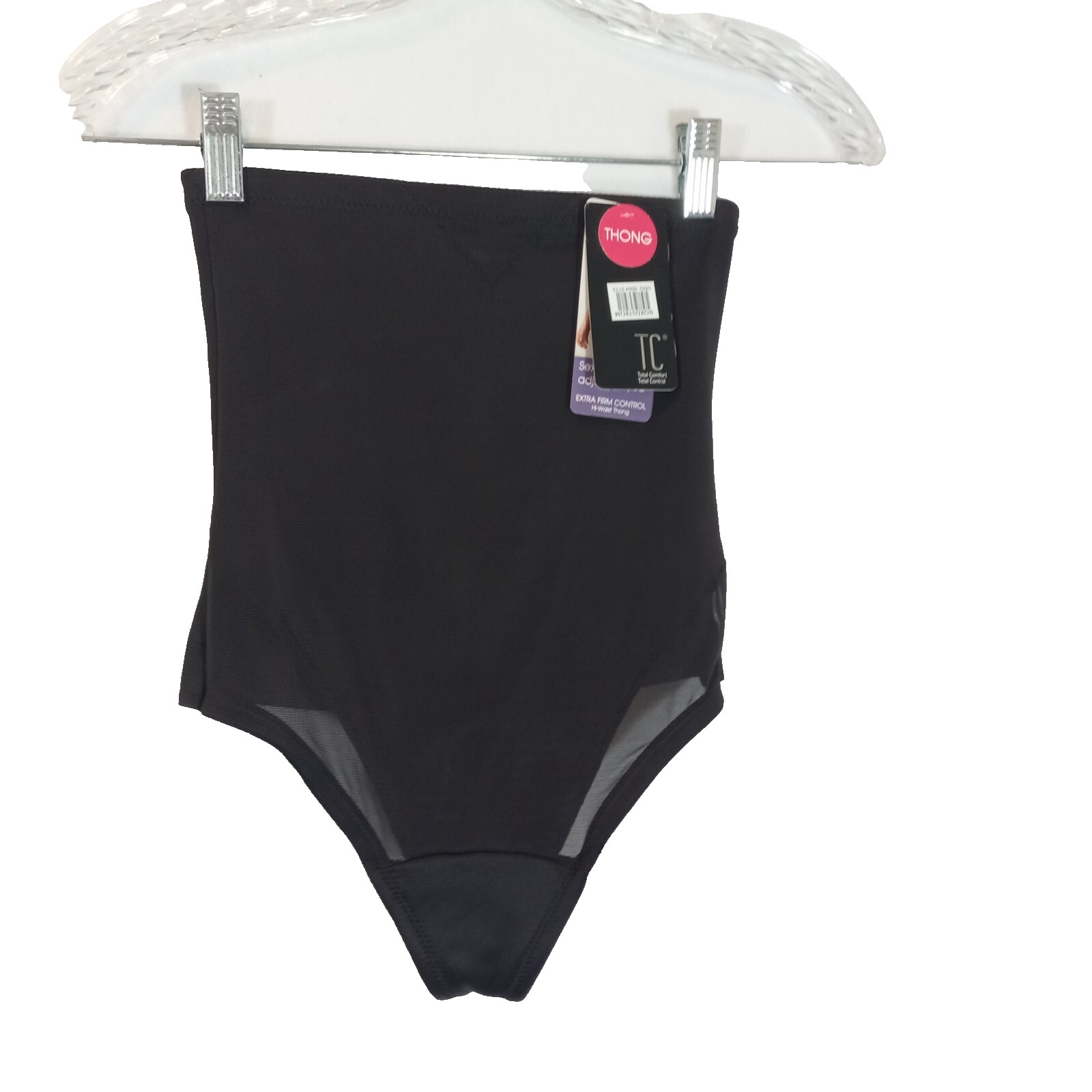 TC Fine Intimates Hi-Waist Thong Shapewear Medium Black Sheer NEW