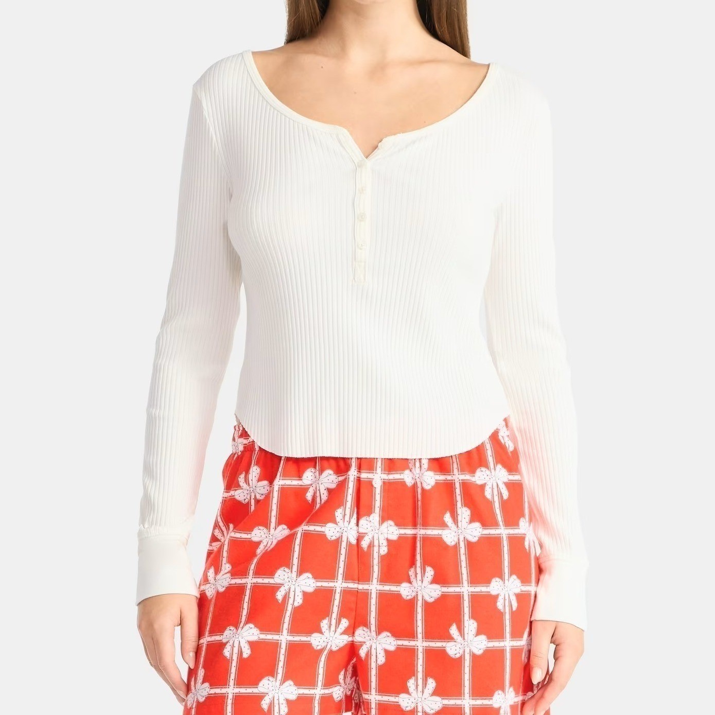NB Scoop Neck Y2K Vibe Ribbed Shirttail Henley Top Size M White Cream Shirt NWT