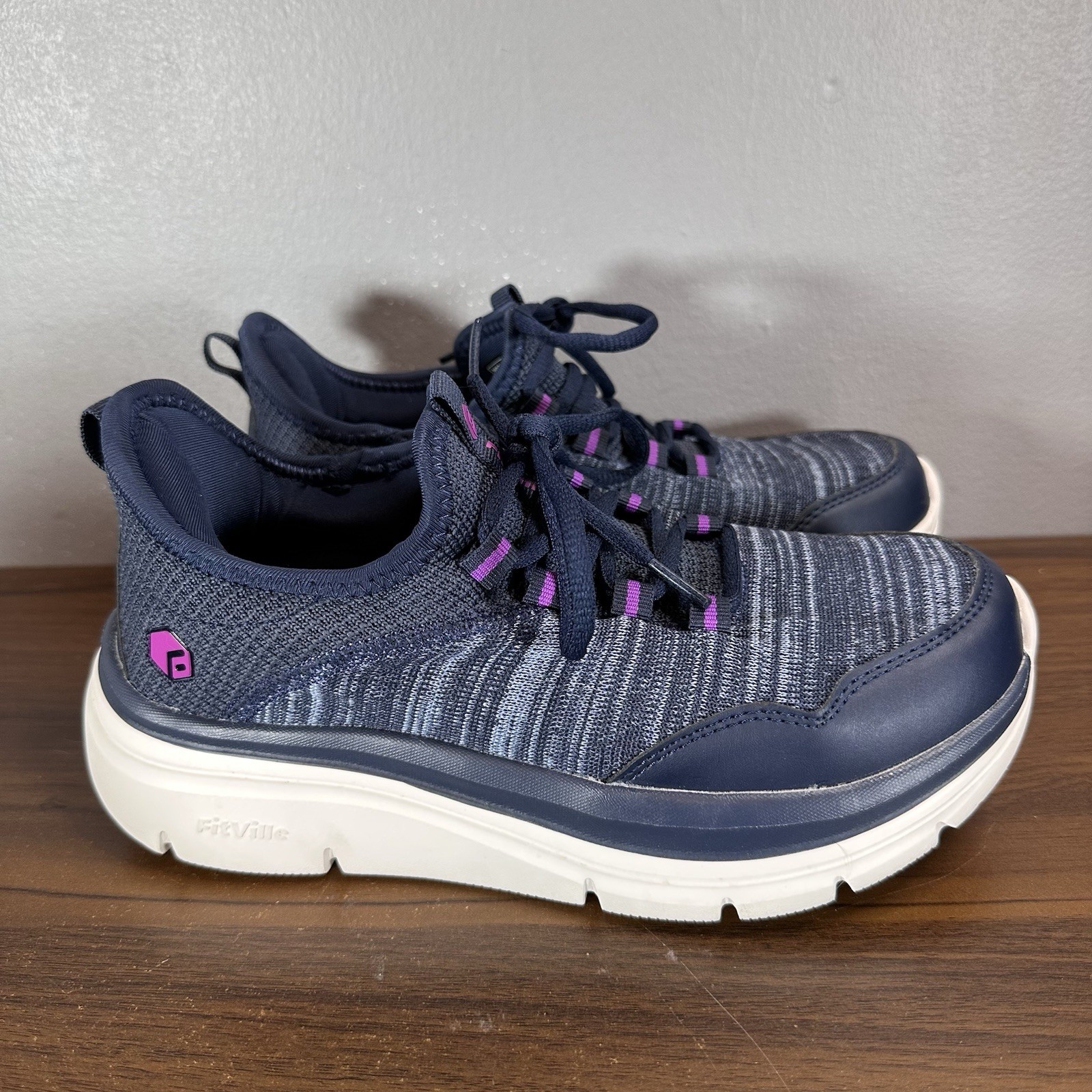 Fitville Shoes Womens 7 EW Extra Wide Blue Marca Lace Up Comfort Sneakers