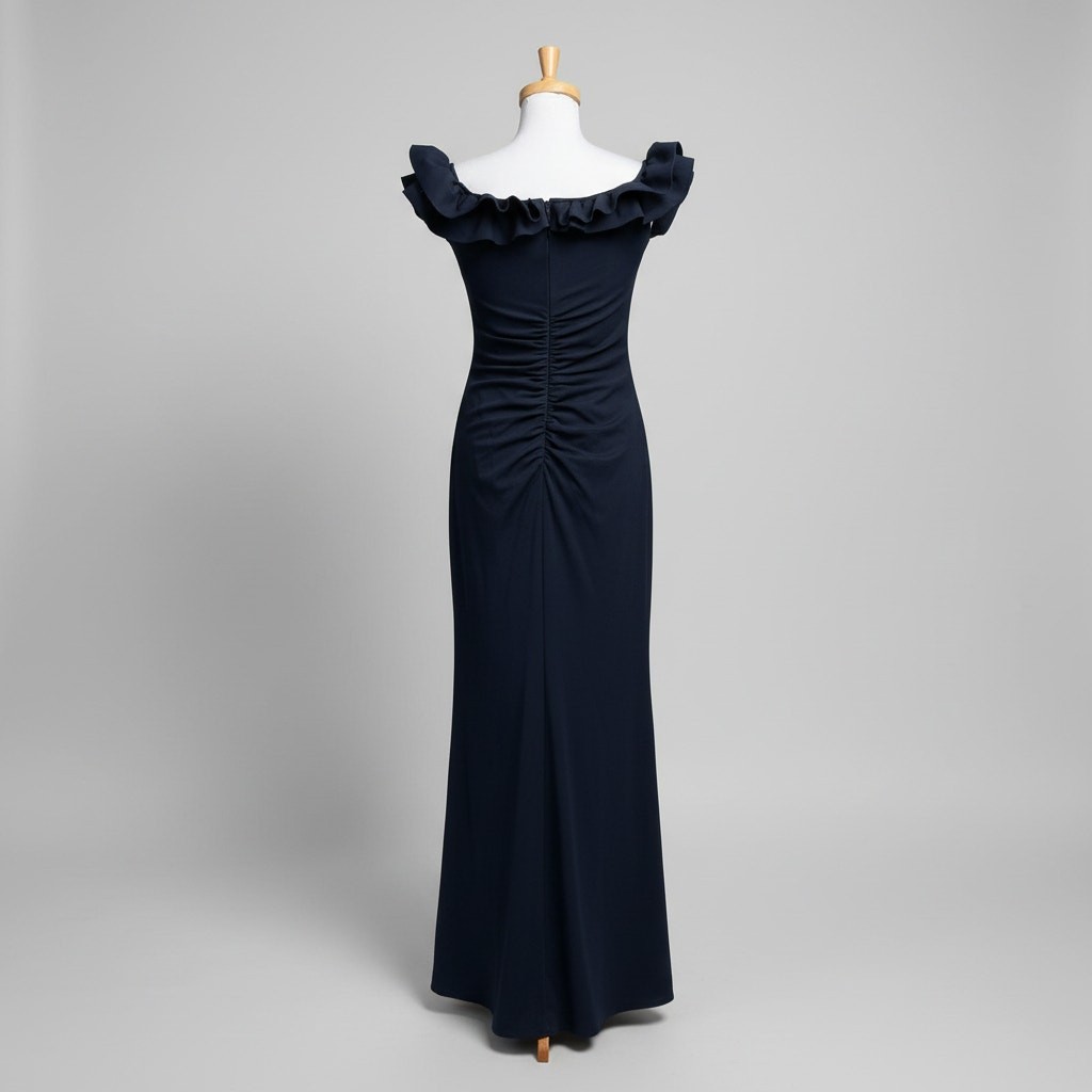 Xscape navy formal dress with ruffles, size 8, NEW WITH TAGS!