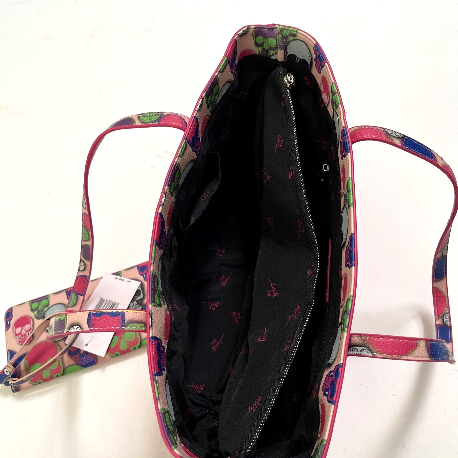 NWT Betsey Johnson XO Skull Tote Bag Pink with Skull Pouch Gothic Punk Hearts