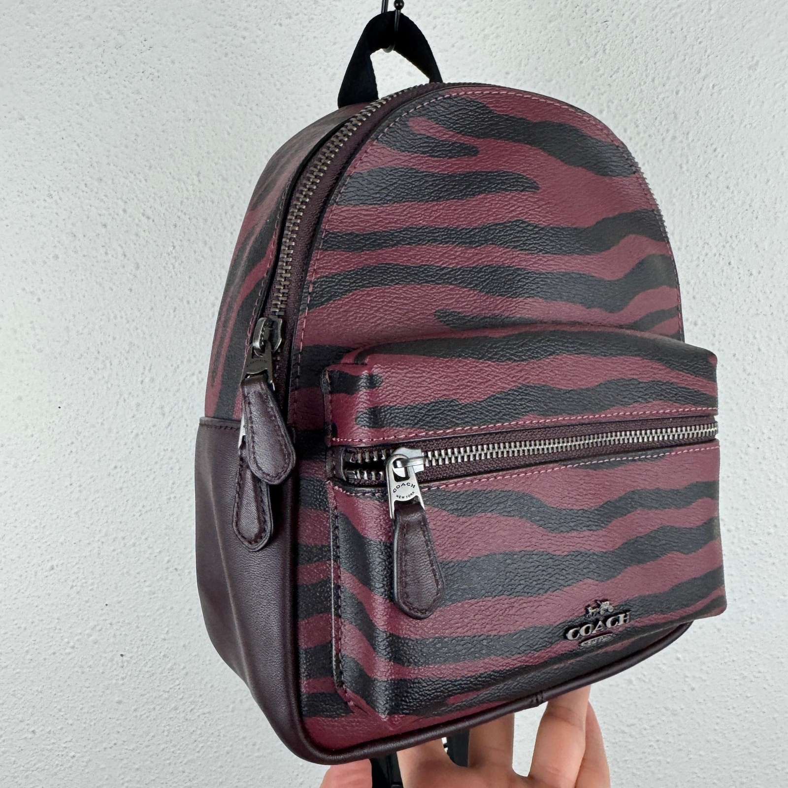 Coach Mini Charlie Backpack Tiger Stripe Coated Canvas Leather