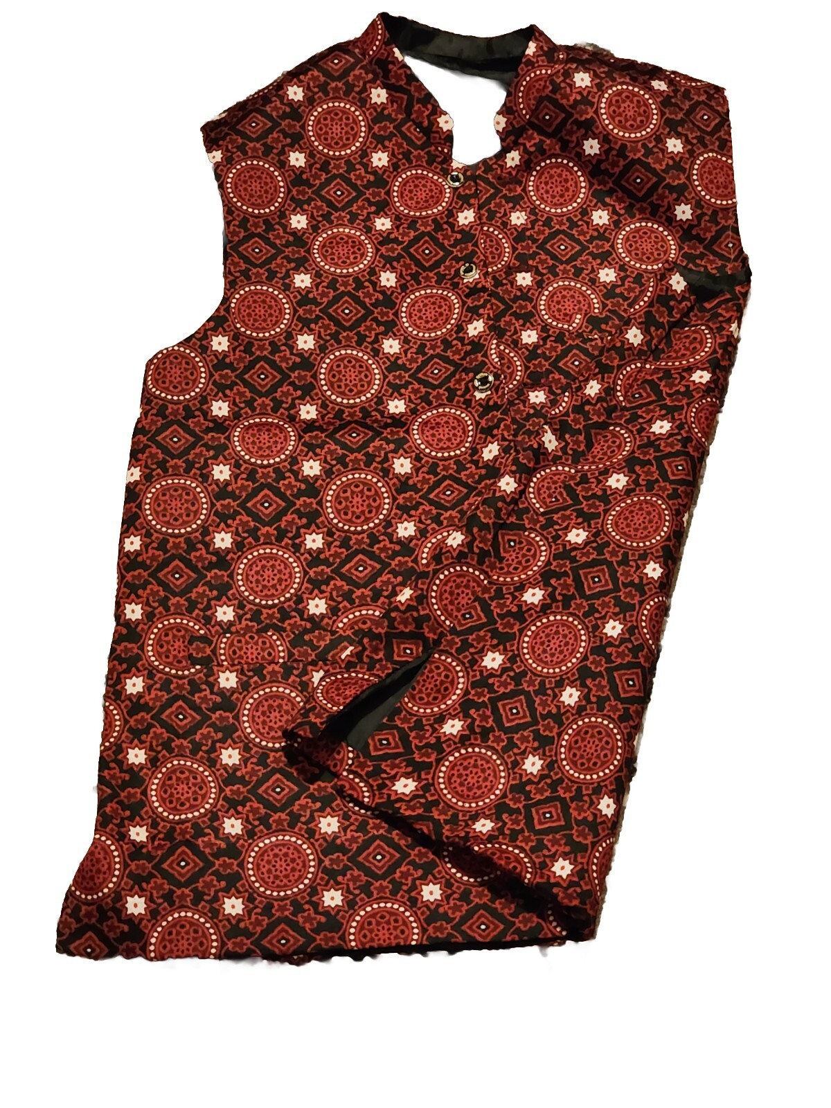 Men Traditional Sindhi Ajrak Print Waistcoat.