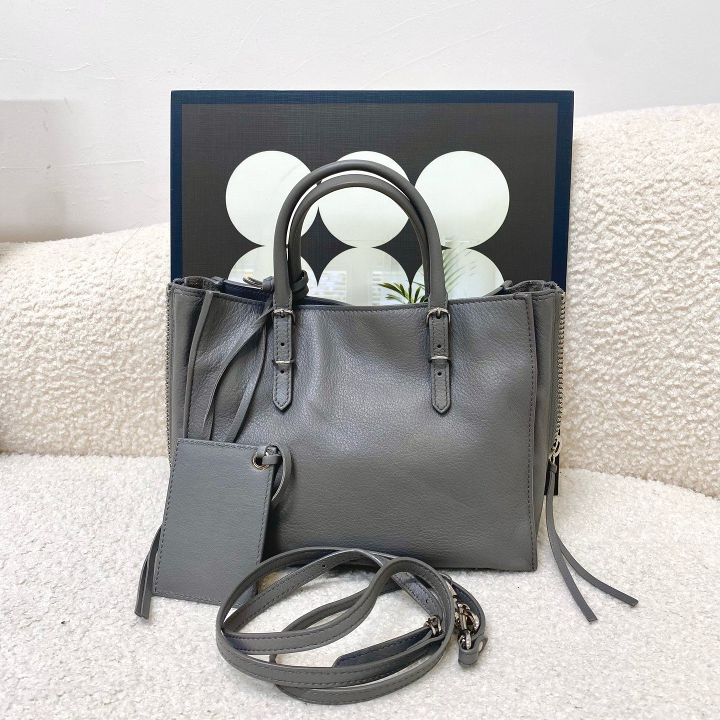 Balenciaga gray full leather mini papier locomotive bag tote bag size: 22*17*9cm