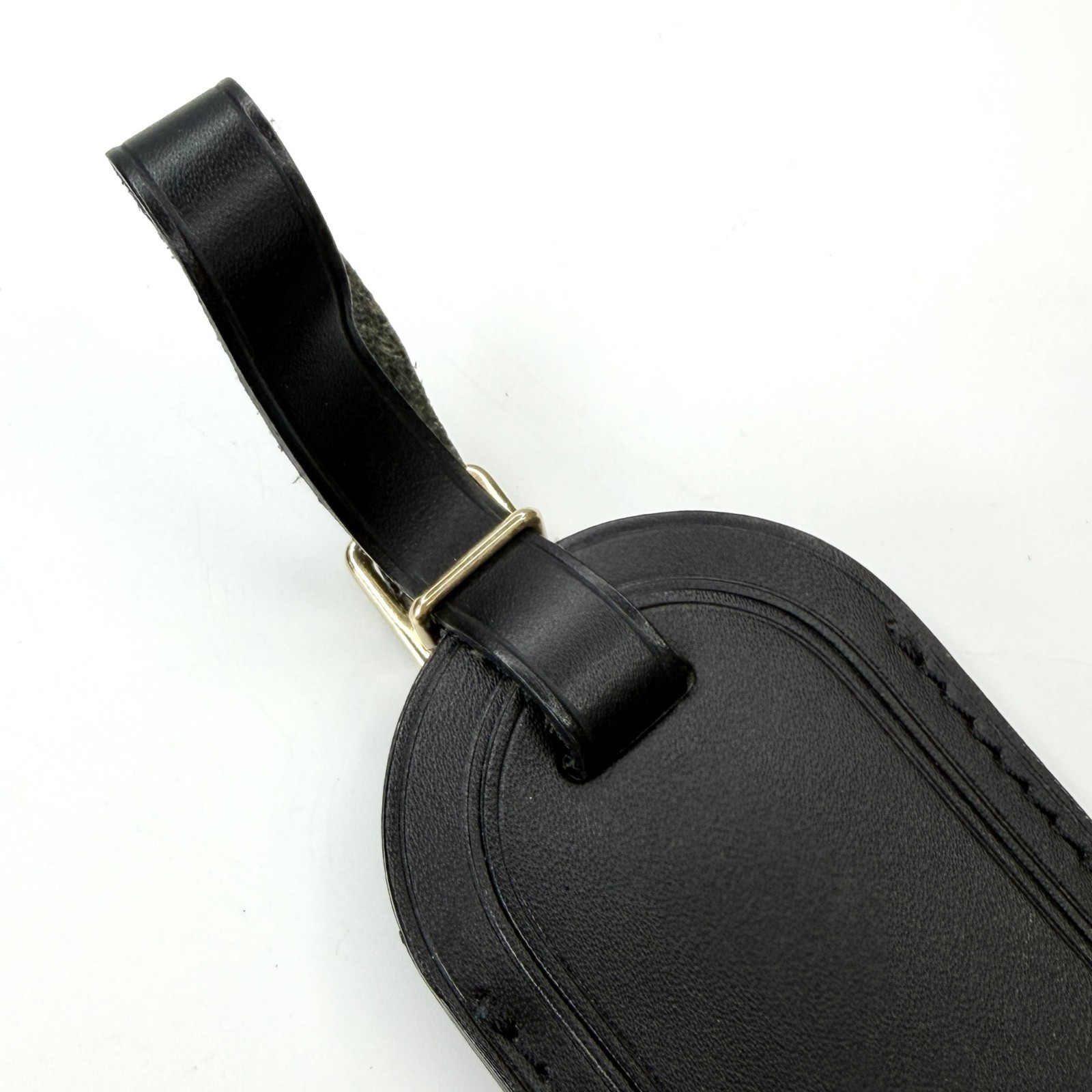Authentic Louis Vuitton Black Leather Luggage Name Tag & Poignet Set Used Japan