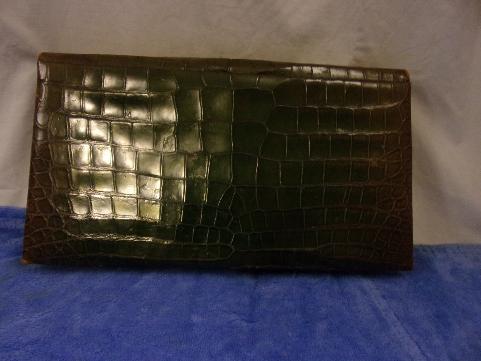 Vintage La Jeunesse Olive Alligator Skin Lucite Clasp Clutch RARE