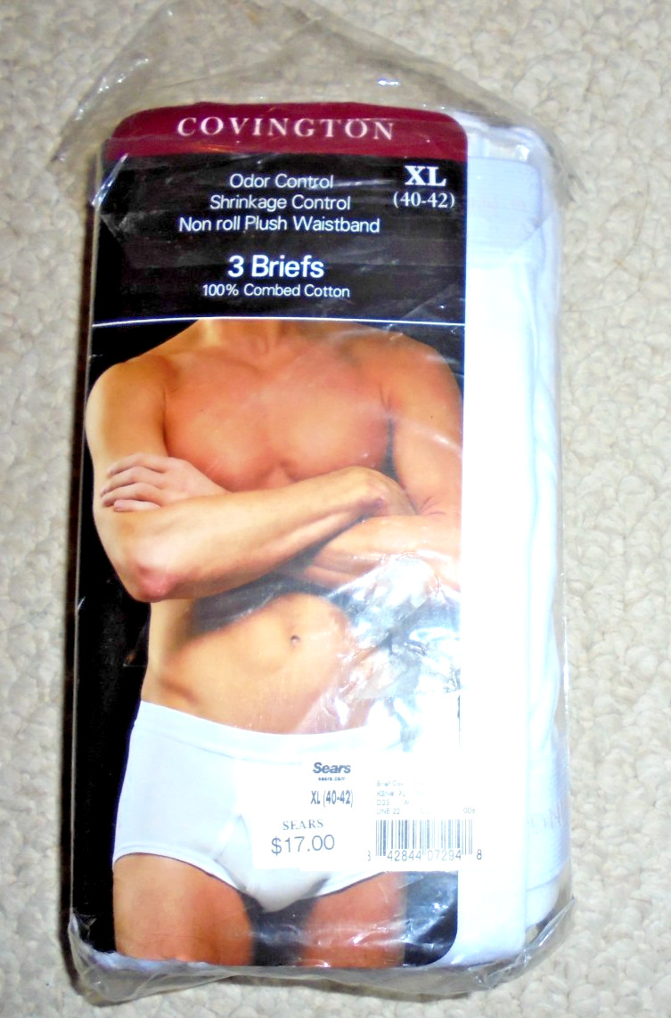 Vintage Covington odor control shrinkage control 3 briefs 100% combed cotton XL