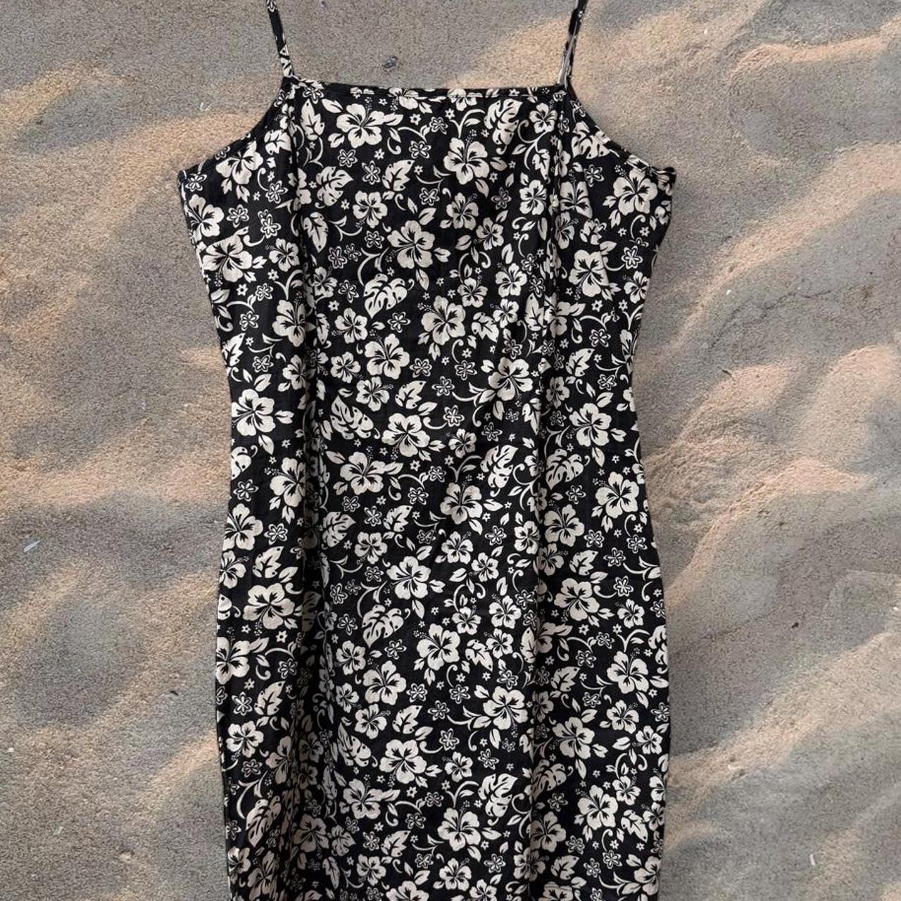 Y2K No Boundaries Stretch Navy White Hawaiian Floral Tank Top Dress Juniors XL