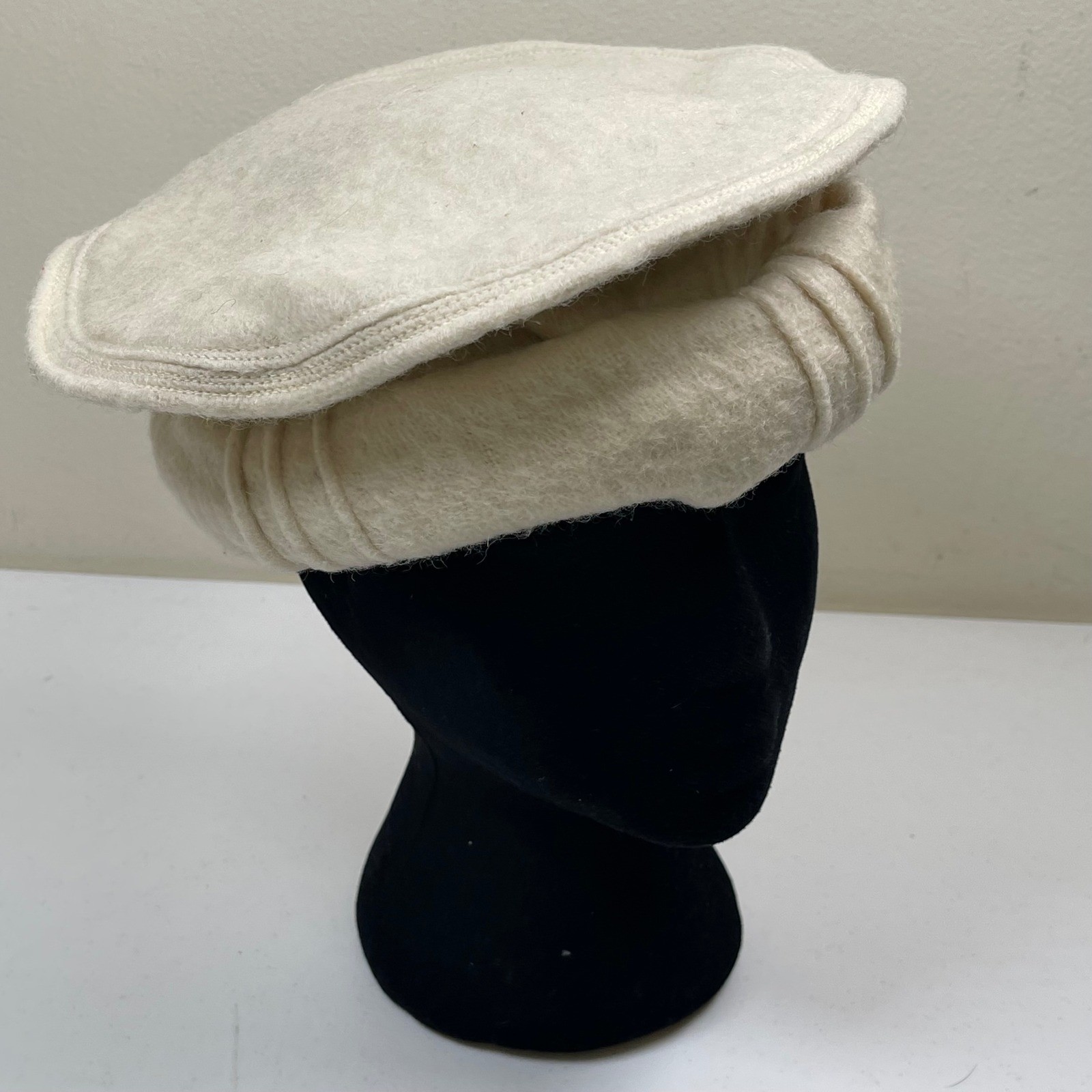 Pakol Afghan Chitrali Wool Beret Hat Women Ivory Traditional Handmade Felt