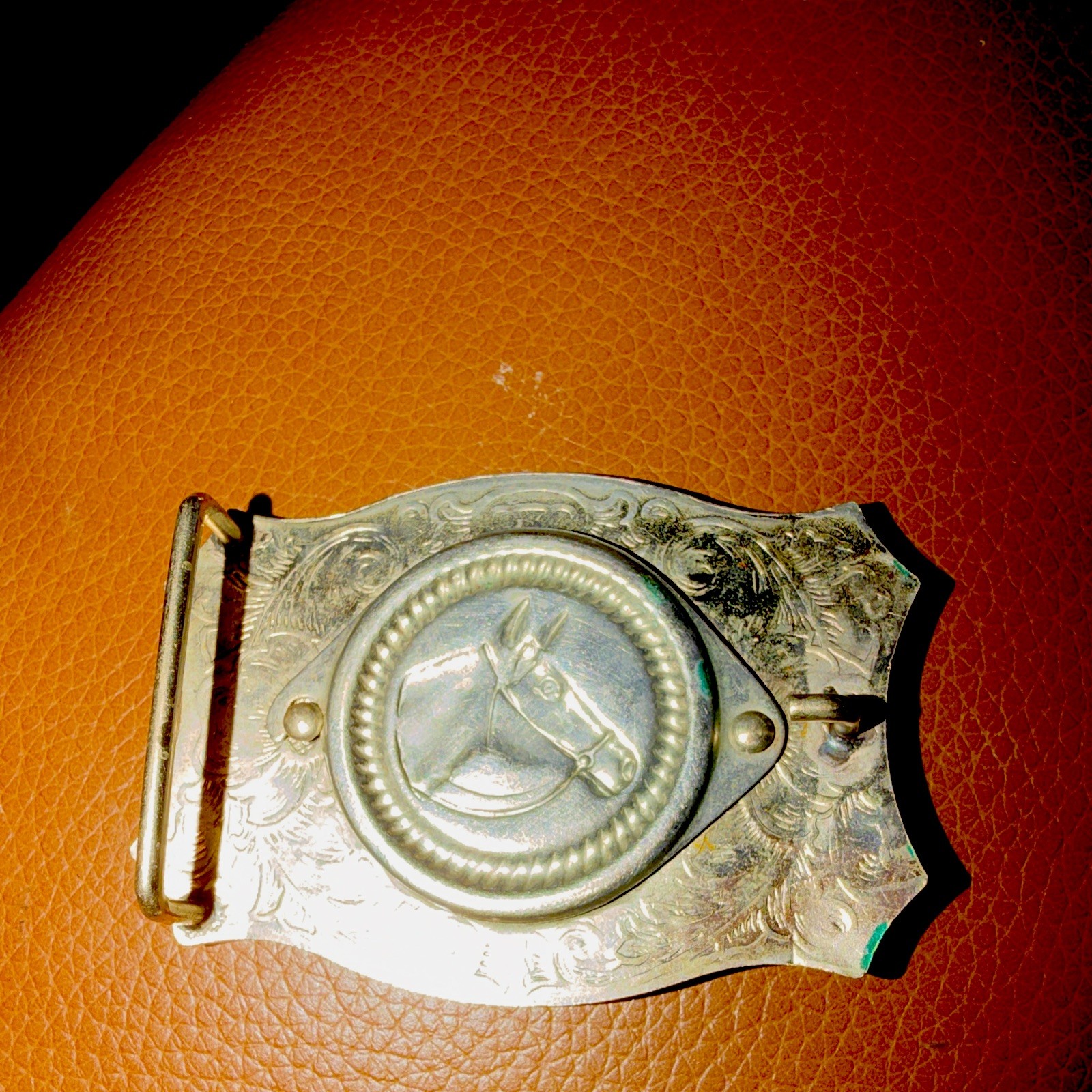 Men’s Western Cowboy Oval Silver Tone Belt Buckle Blue Stone Floral Engraved