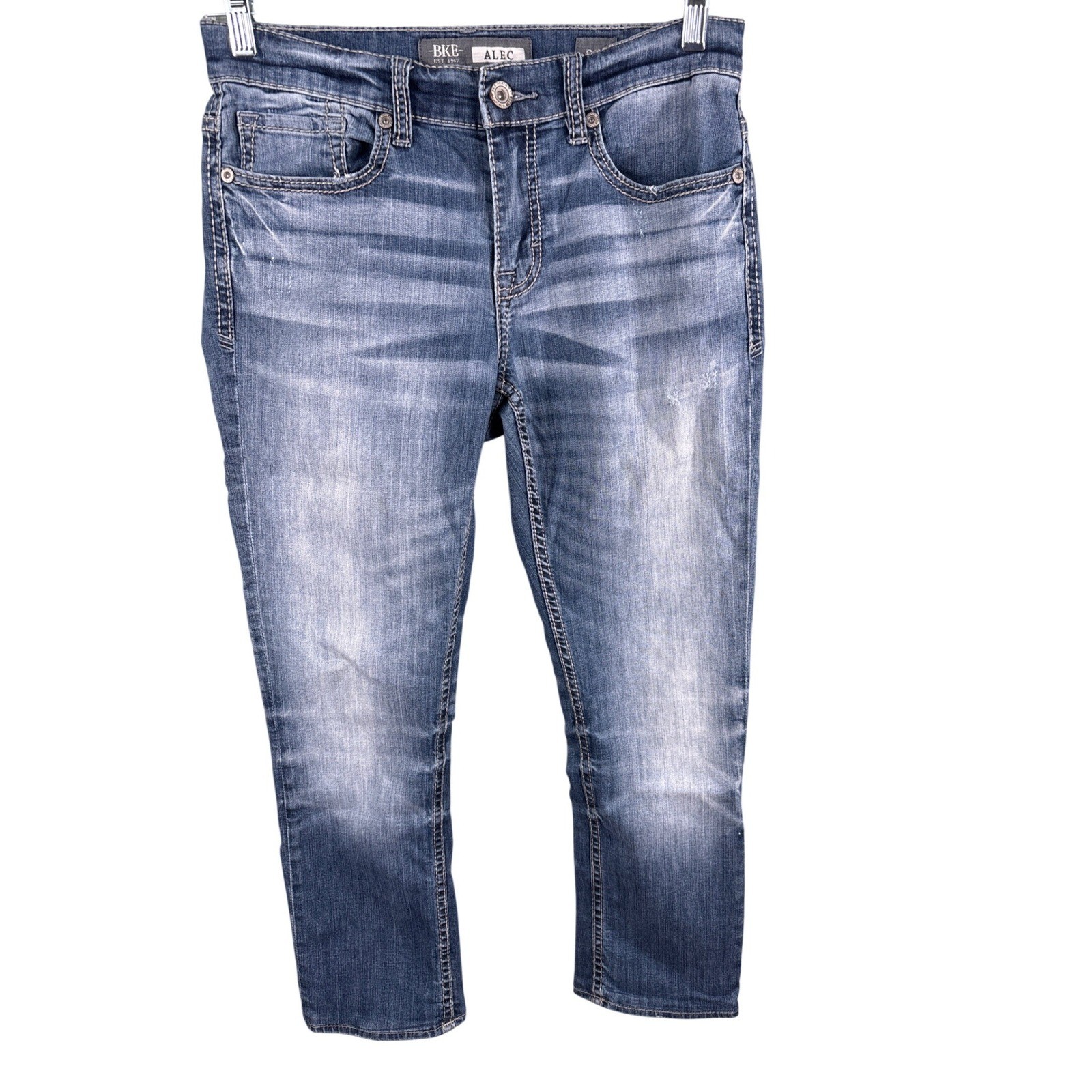 BKE Alec Men’s Size 31S Straight Leg Medium Wash Whiskered Stretch Denim Jeans