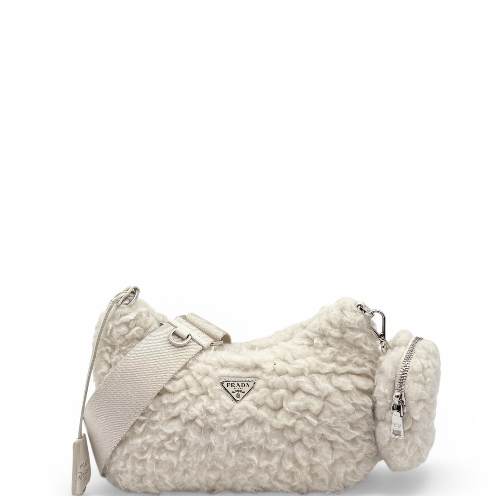 Prada Mini Re Edition 2000 Shoulder Bag White Faux Fur (ws030126c0)