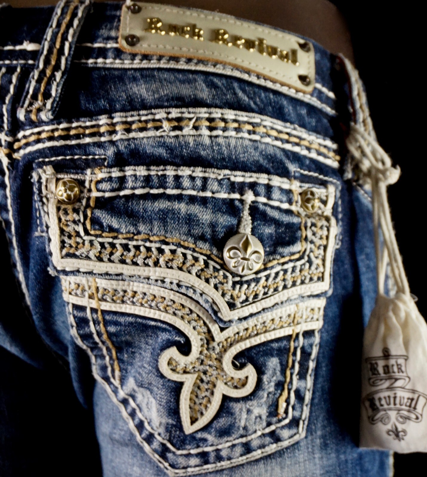 $180 Buckle Rock Revival Jeans “Kai” Leather Inserts Pockets Skinny 30 X 31