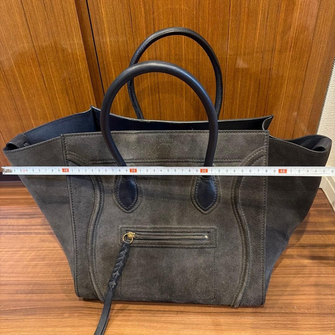 CELINE Luggage Phantom Suede Smoky Navy Gray Leather Bag Italy w/Dust Bag Rare