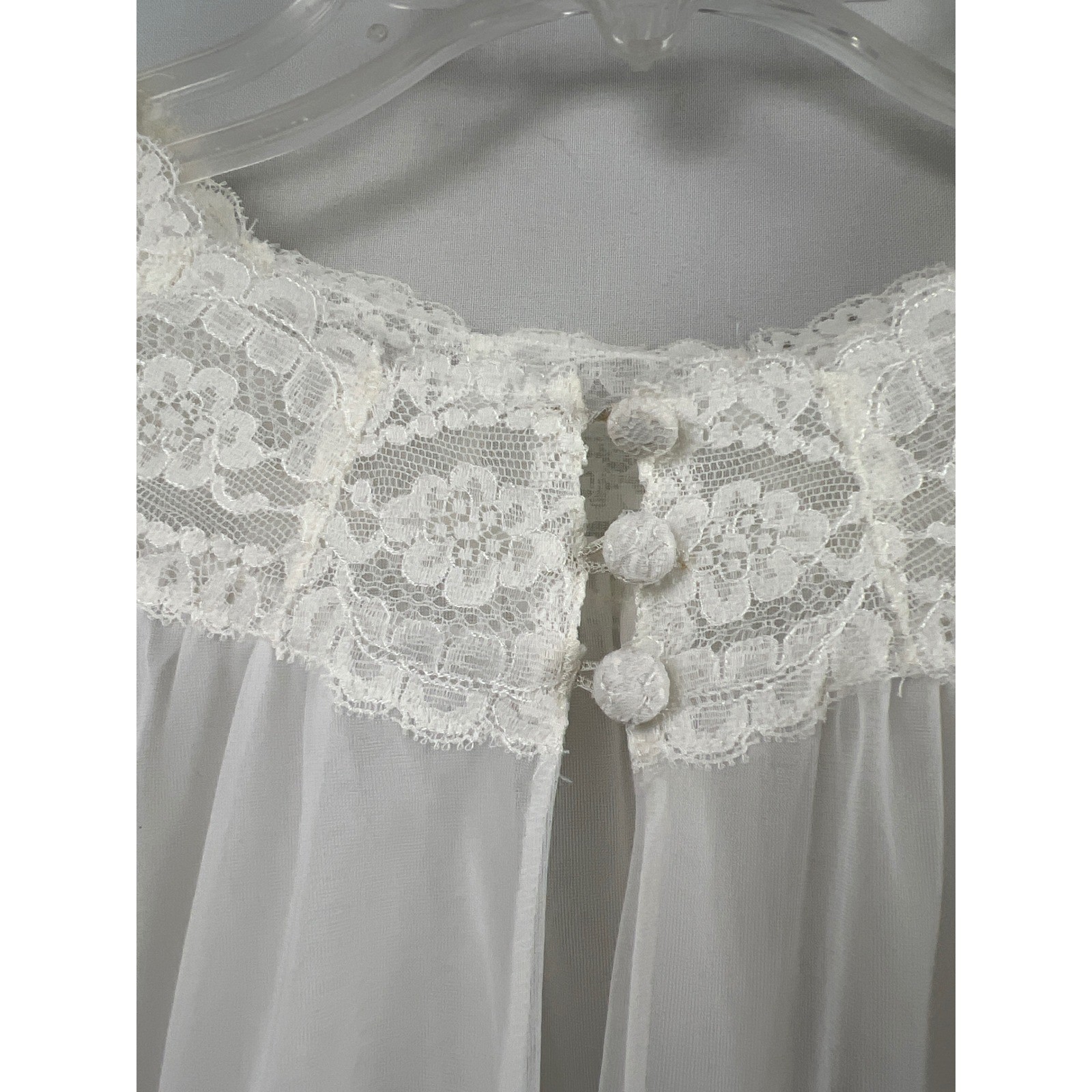 Vanity Fair Peignoir Robe Womens 34 White Vintage Lace Puff Sleeve Sheer Tricot