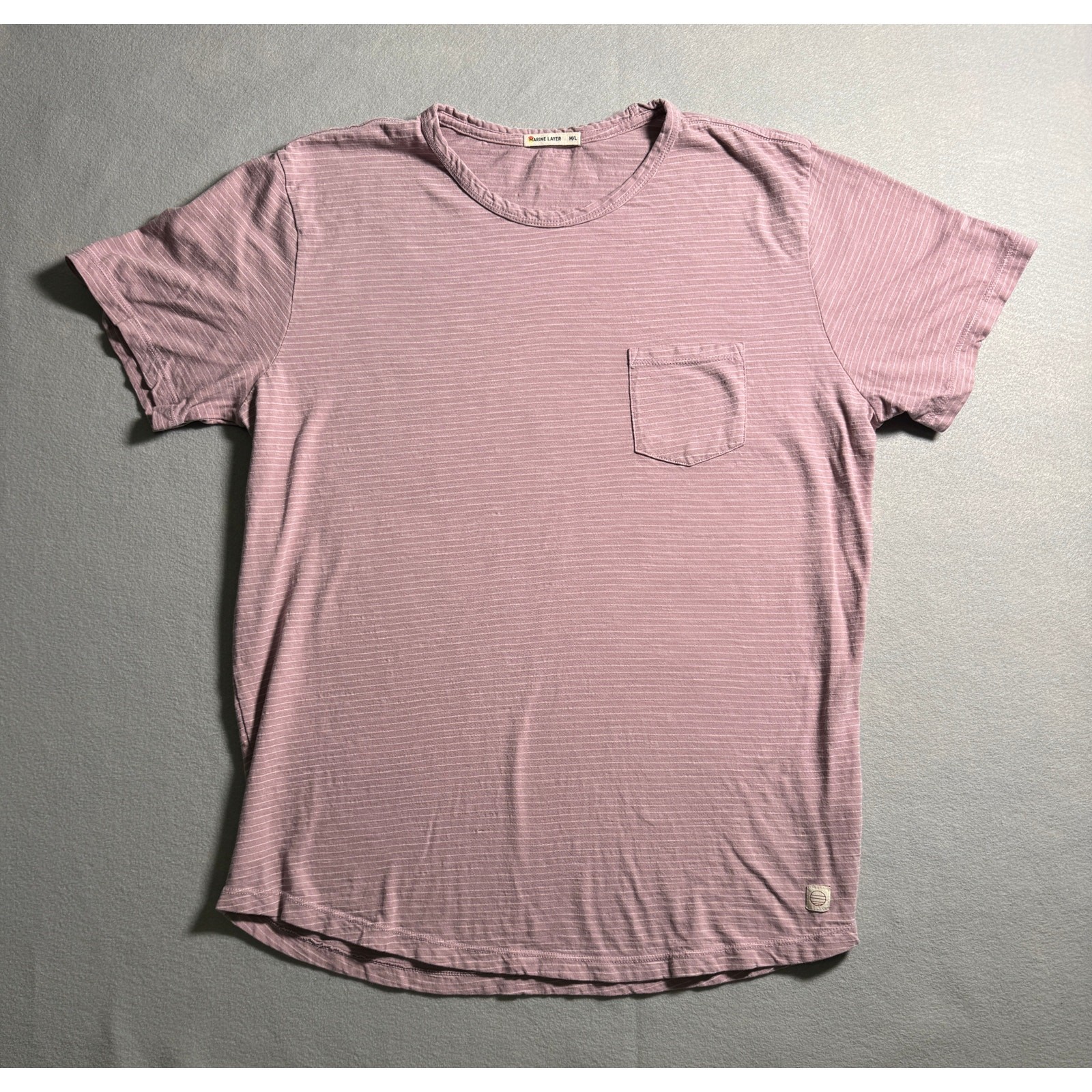 Marine Layer Pink and White Striped Crewneck Pocket T-Shirt Mens Size M/L