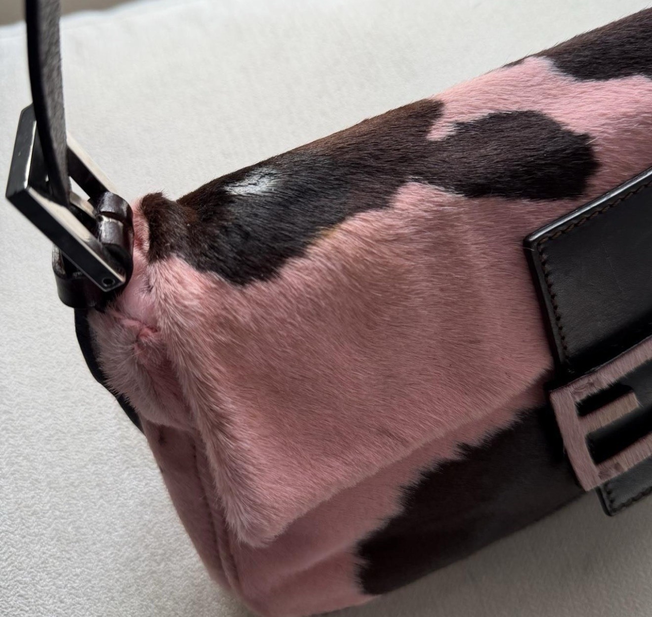 Fendi Pony Hair Print Shoulder Bag FF Buckle, Magnetic Closure Pink/Brown